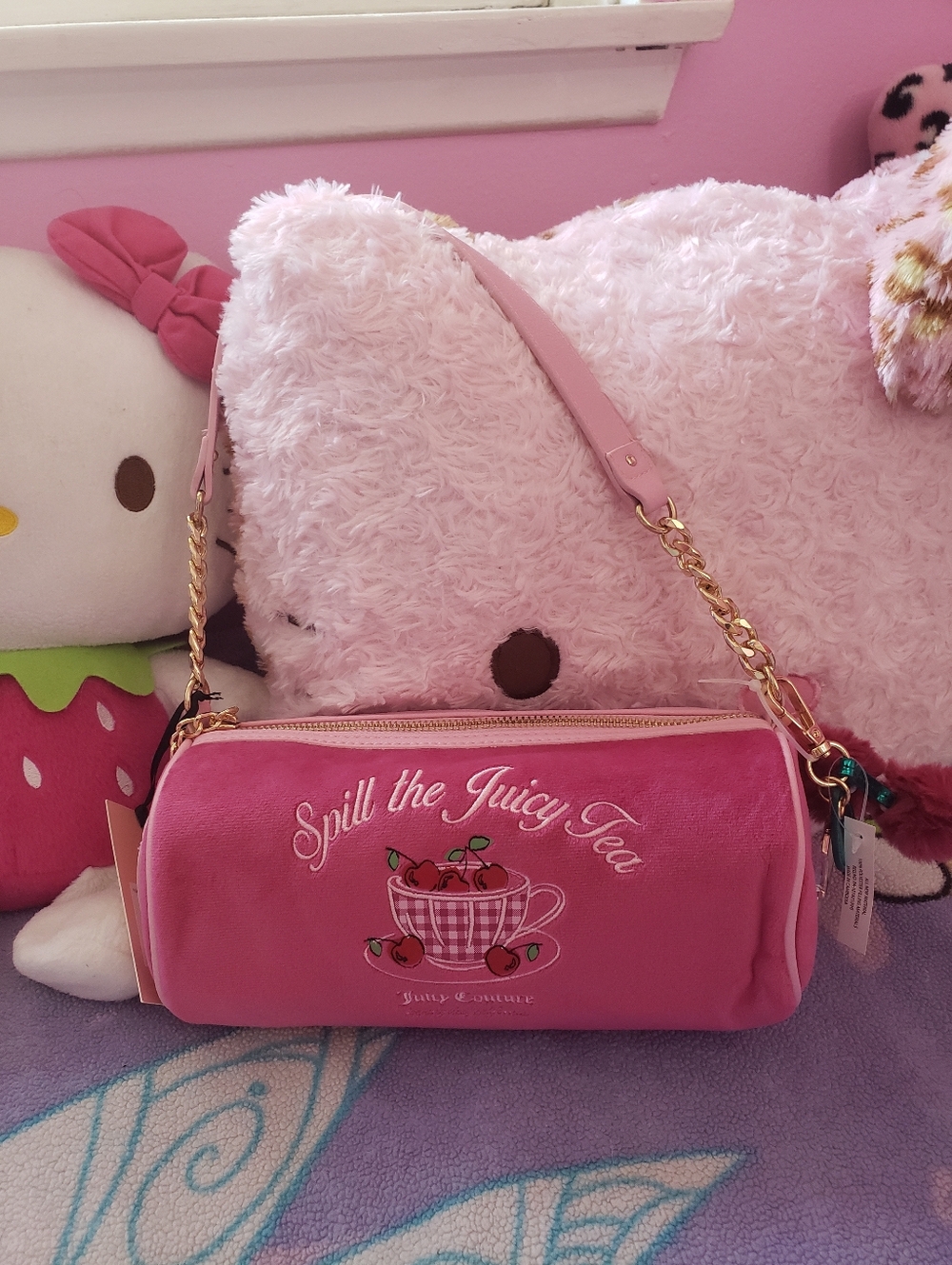 New Juicy Couture "Spill the Tea" Raspberry Tart Sweet Tea Party Barrel Bag NWT